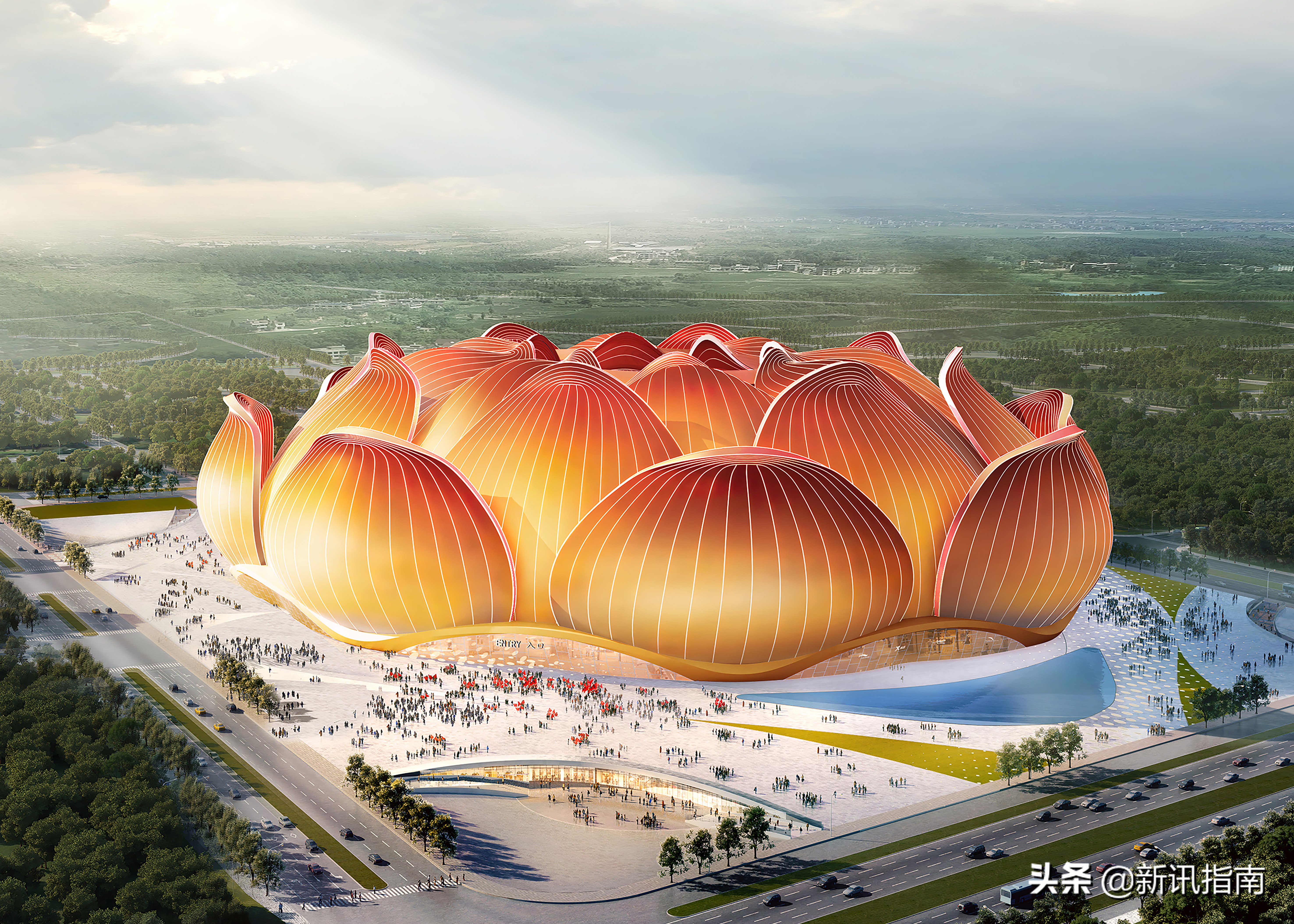 广州恒大足球场荷花造型,恒大足球场效果图最新