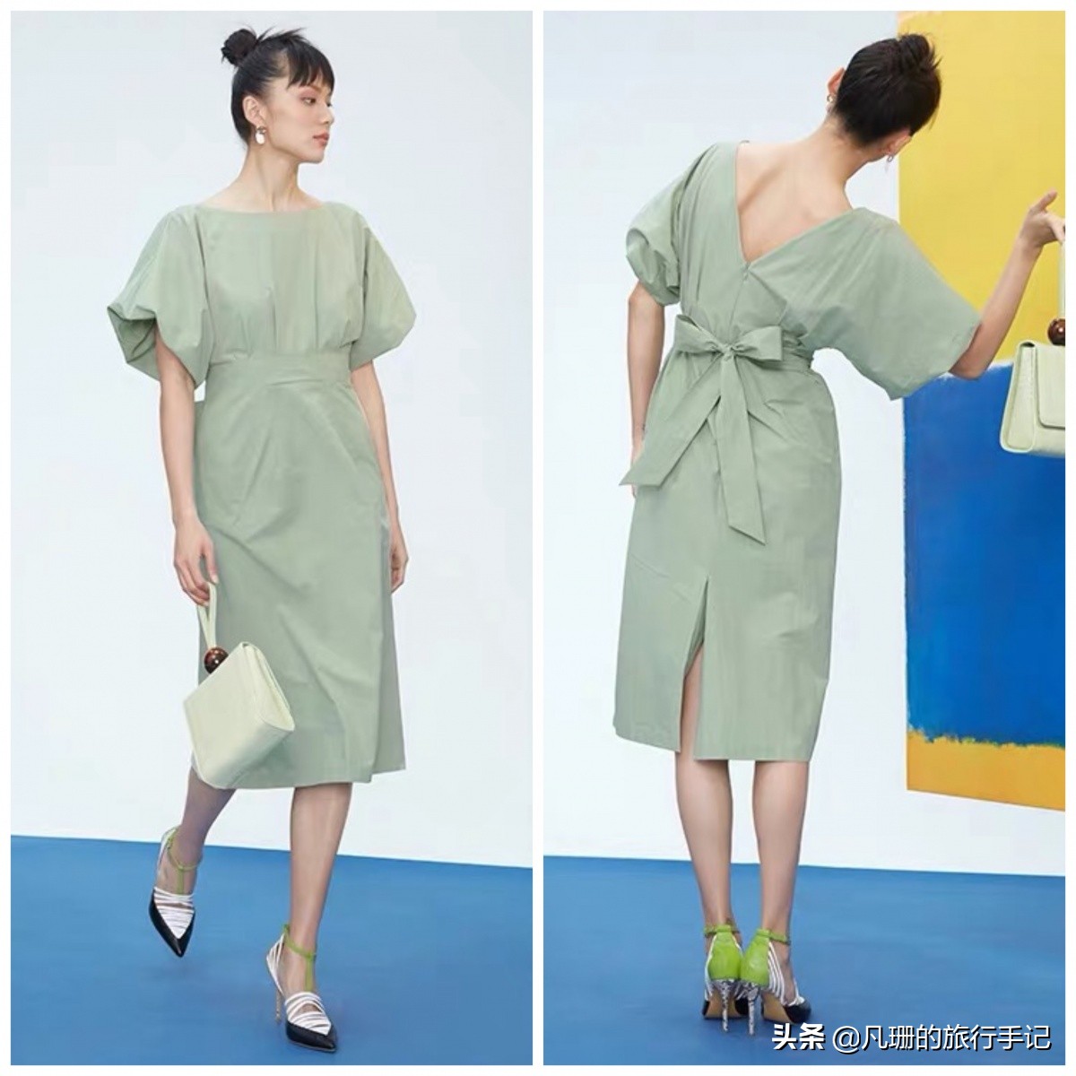 度假风绿色连衣裙,法式桔梗仙女裙​