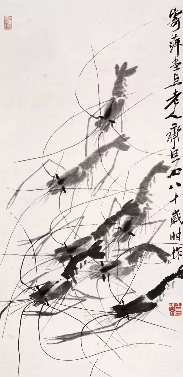 齐白石画虾换真虾,齐白石画虾的6只虾