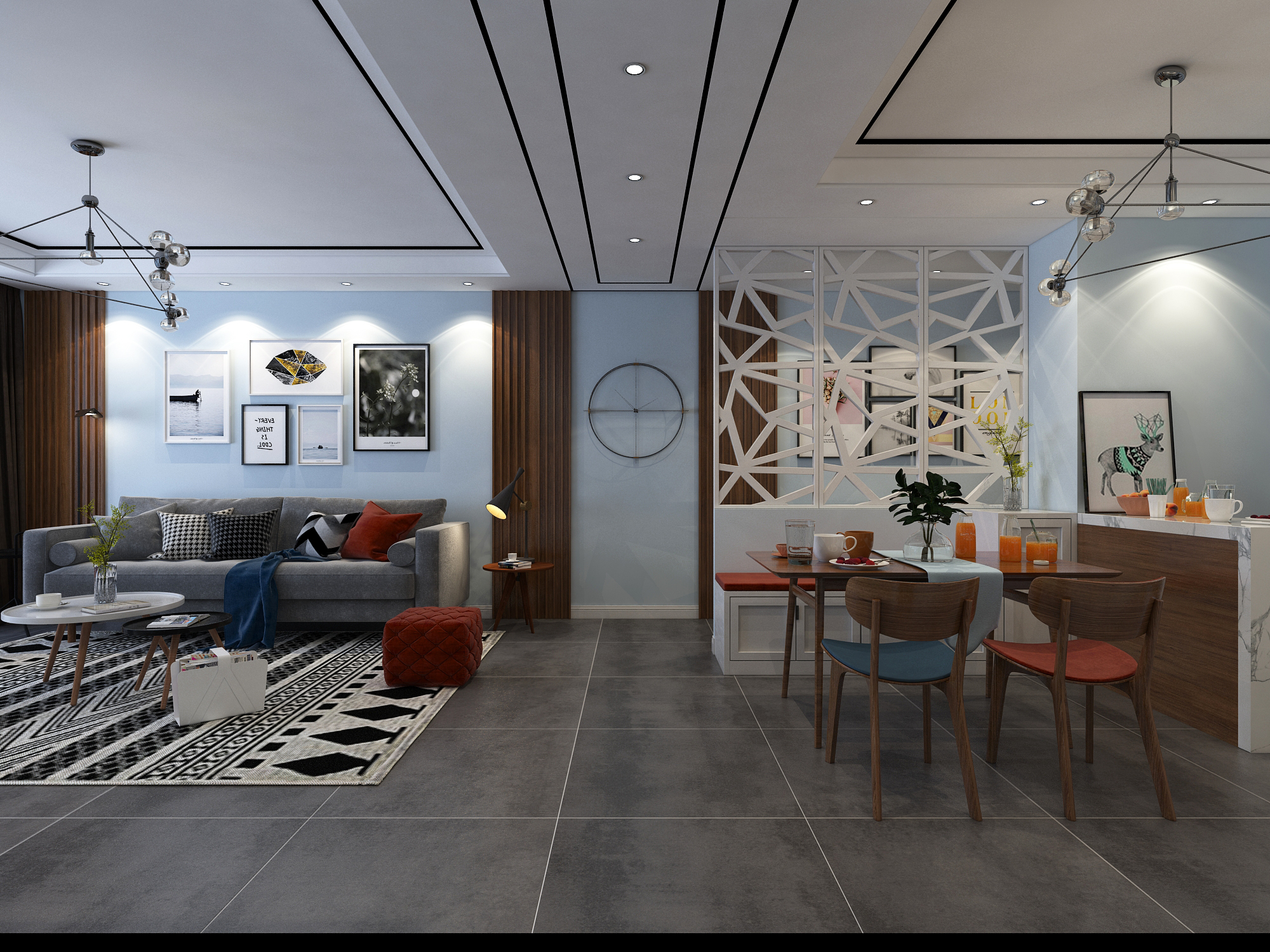 120平中式后现代风格,120平后现代风格