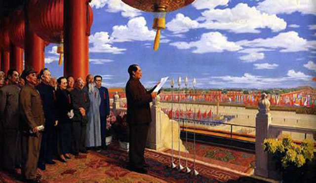 1949年开国大典，毛主席正装之下，穿着4个大窟窿的羊毛衫裤