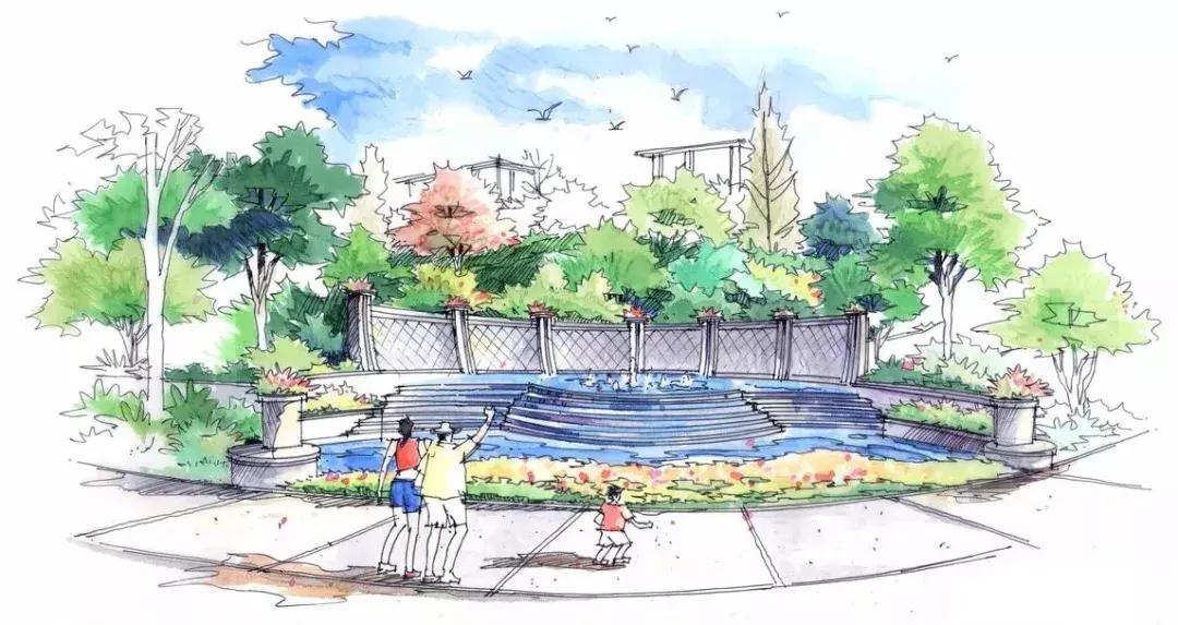 手绘效果图设计详解,干货五幅景观手绘效果图步骤图解