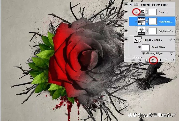 ps怎么把玫瑰变成金黄色,ps蝴蝶和鲜花合成