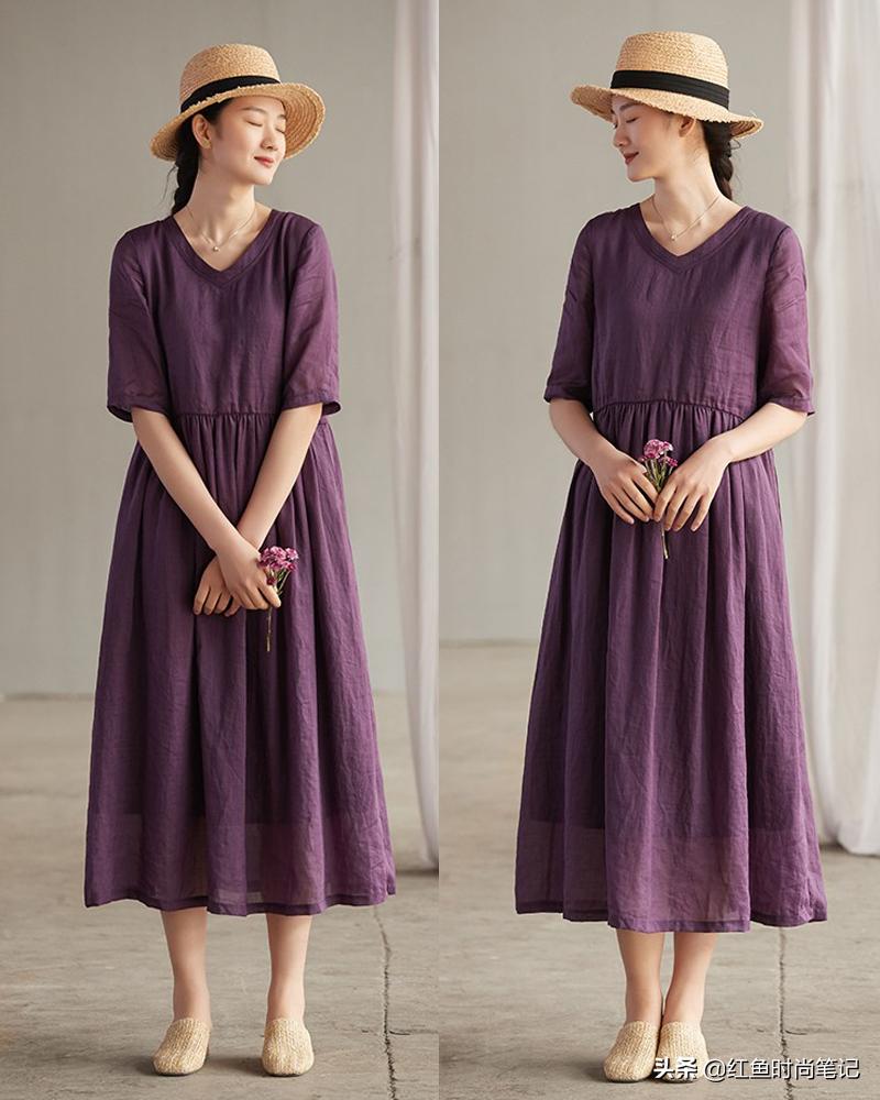 生活复杂才要穿得简单，这10套宽松舒服的棉麻风裙子，显气质