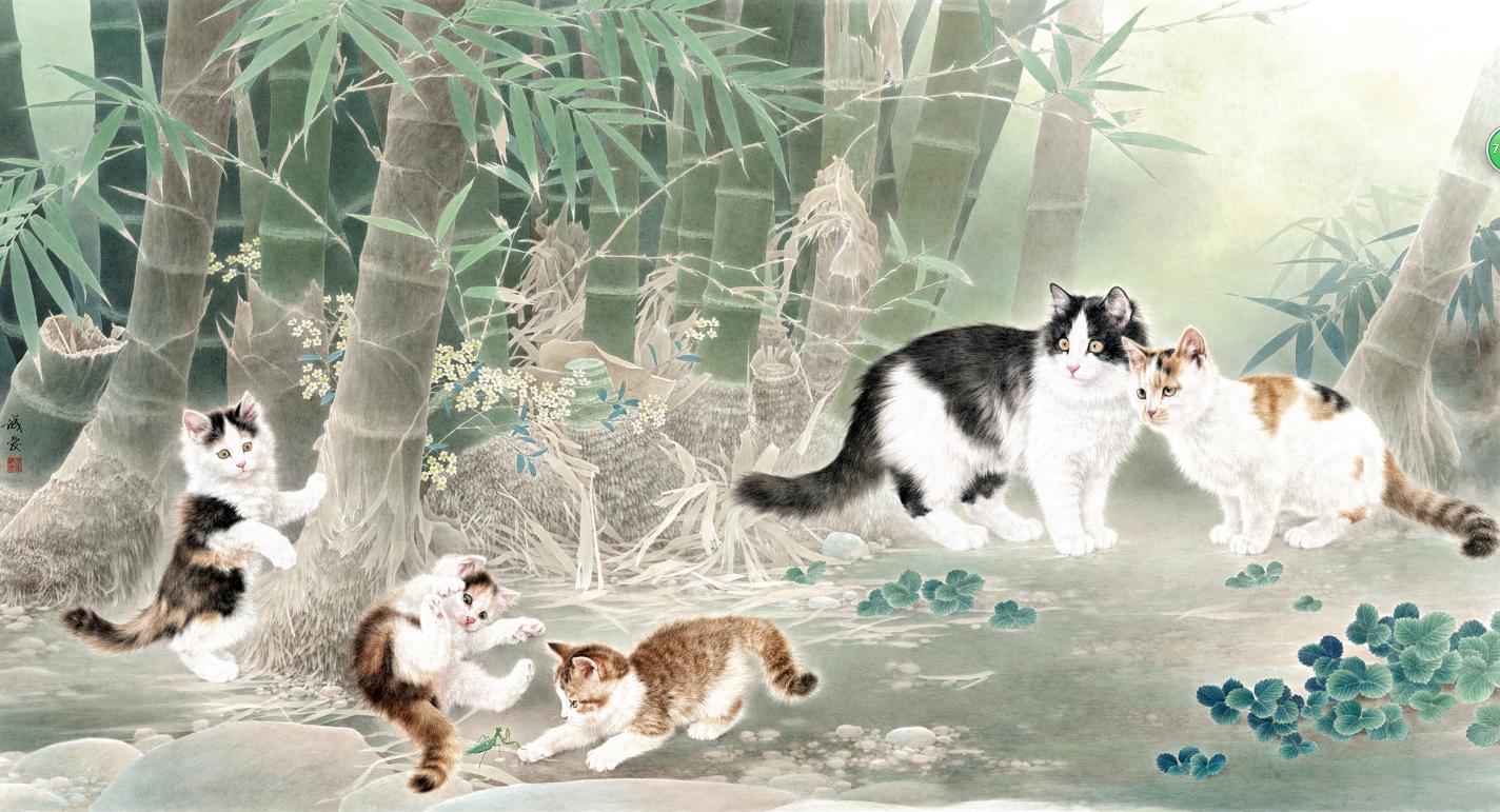 邢诚爱工笔画猫的图片,邢诚爱工笔画猫兔子高清大图