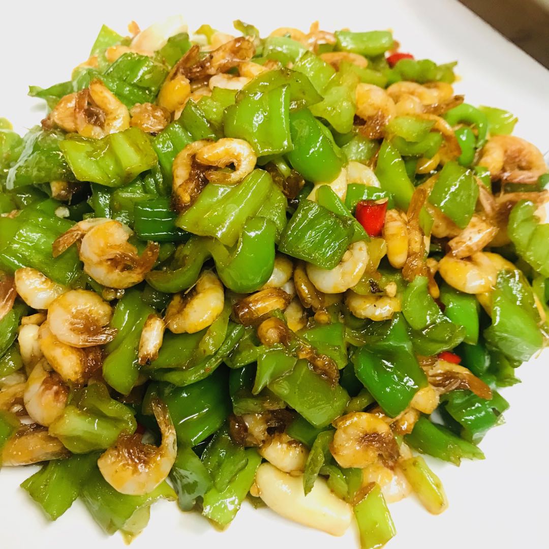 青椒炒小河虾图片,家常菜100道开胃下饭徽菜