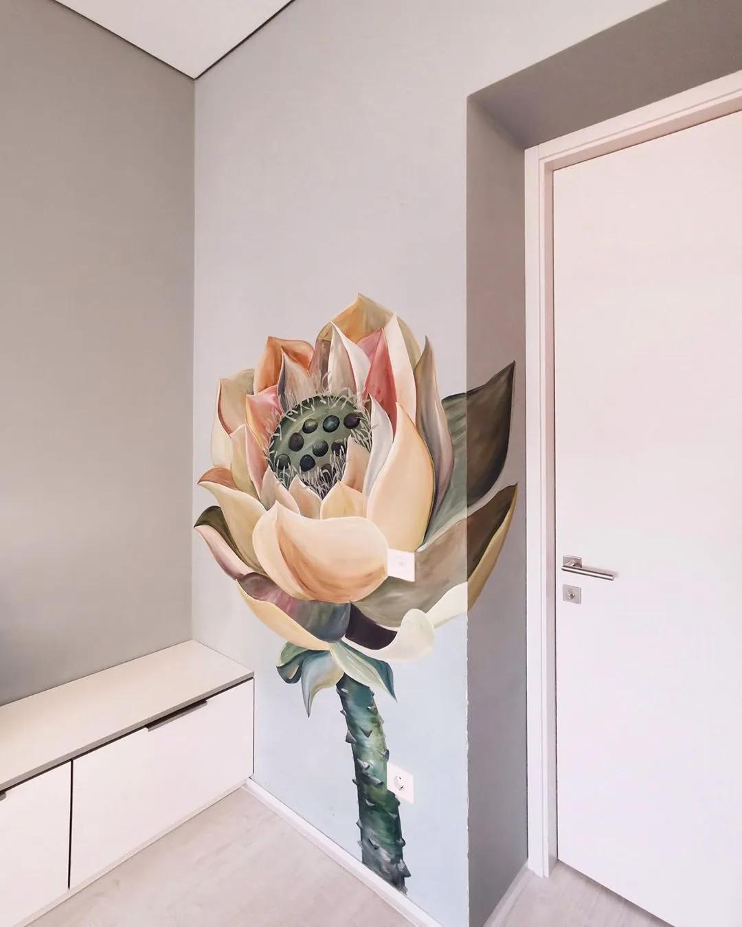 花卉墙绘,墙绘花卉色彩作品