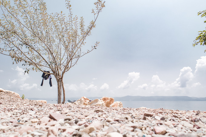 在高山湖泊边拍摄的风景照片湖底,绝美天池风光摄影照片