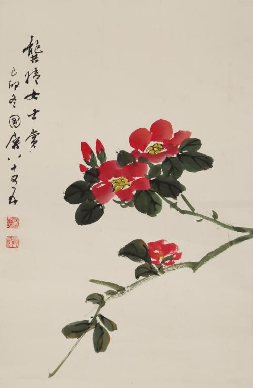 名家山茶花写意画,名家写意茶花