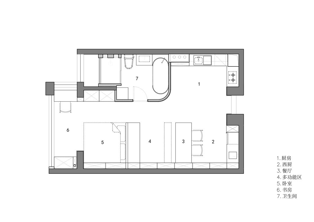 90平米两室一厅浅黑胡桃装修图,小户型现代简约胡桃木色