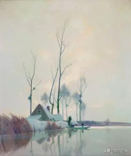 极简油画金色麦田和山,以红蓝为基调的风景油画