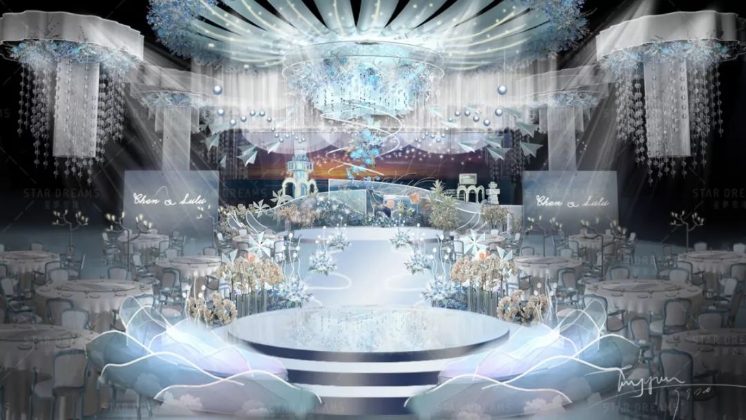 把深海的蔚蓝和小鹿眼里的星辰，都揉进了这场婚礼