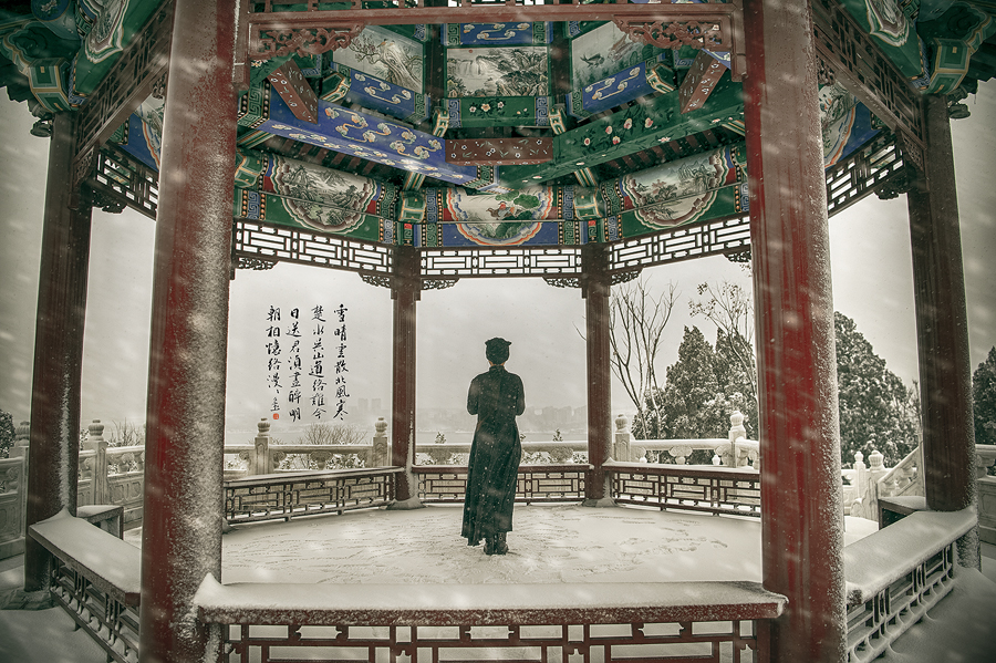 雪中楼阁诗句,雪中真武殿