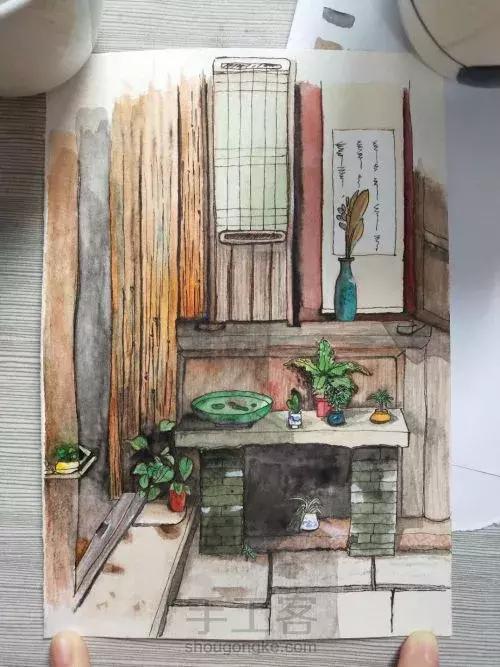 水彩画古风山脚下的小屋超简单,水彩画手绘清新又宁静的田园生活