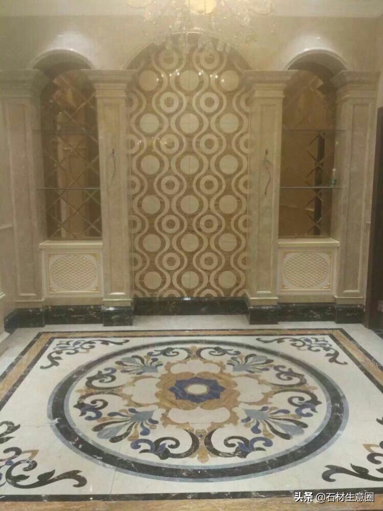 大理石地面水刀拼花效果图,100多平方水刀拼花图片