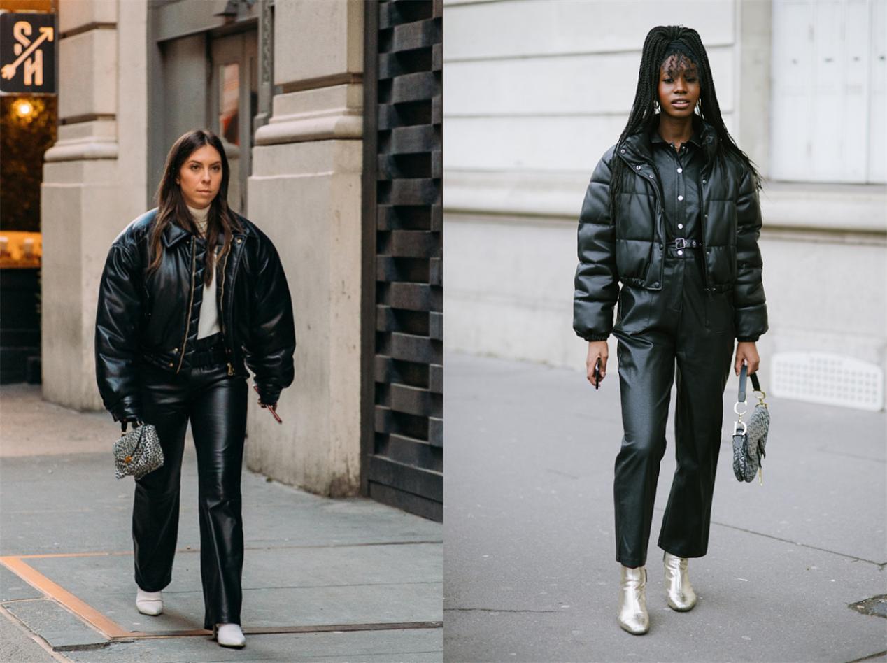 纯黑色棉服搭牛仔裤还是卫裤好看,冬季穿搭短黑棉服