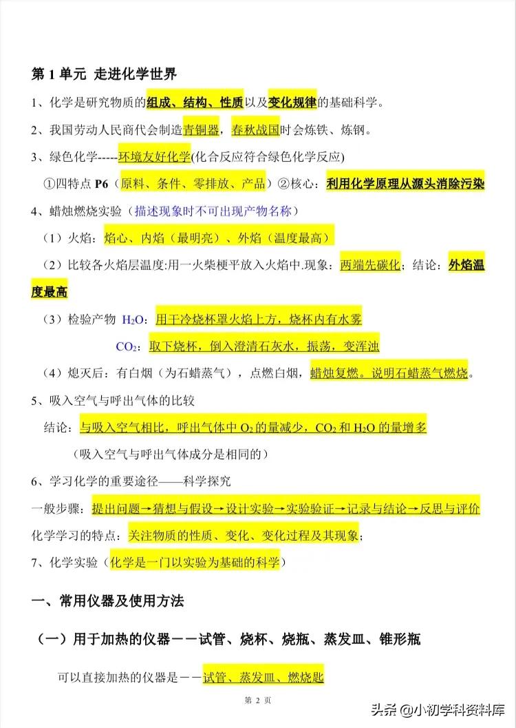 中考化学实验知识点总结完整版,九年级下册化学中考知识点