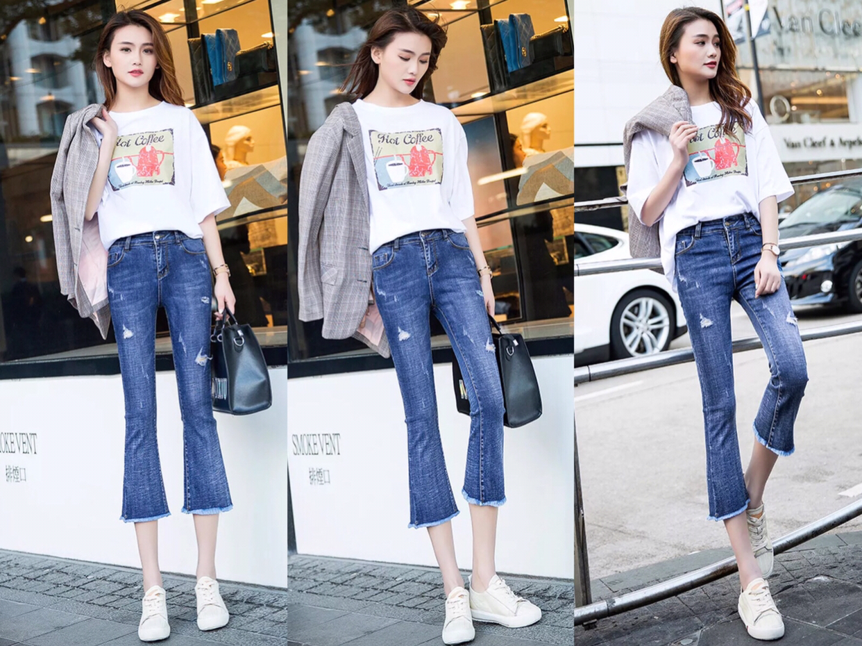 超好版型喇叭牛仔裤秋季新款百搭,2022年超级火的喇叭牛仔裤蓝色