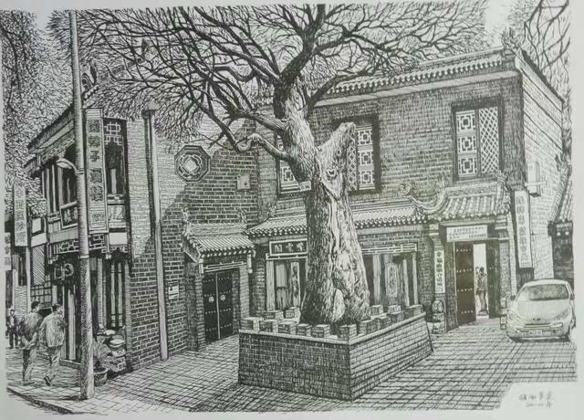 西安书院门手绘明信片,西安手绘古城