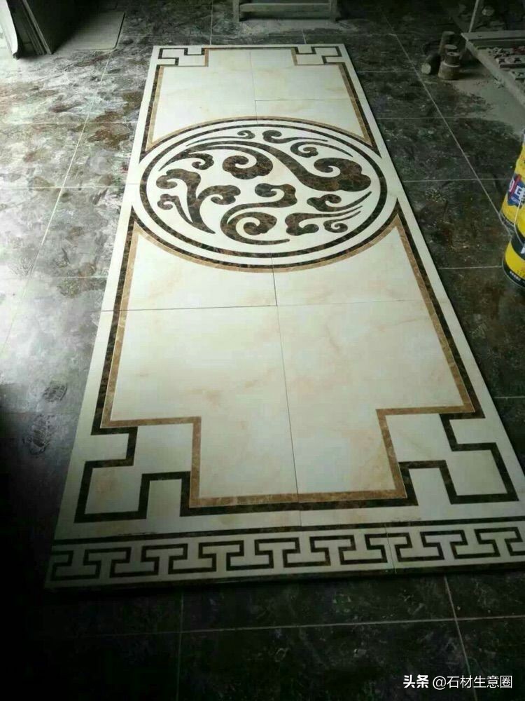 大理石地面水刀拼花效果图,100多平方水刀拼花图片