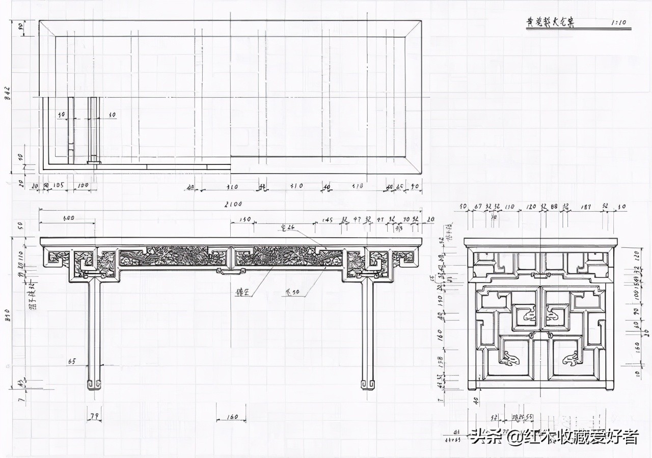 中国传统家具手绘三视图,古典家具设计图纸