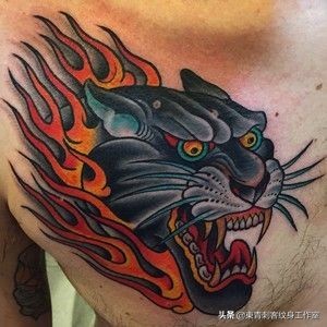 黑豹oldschool彩色纹身手稿,黑豹oldschool纹身手稿