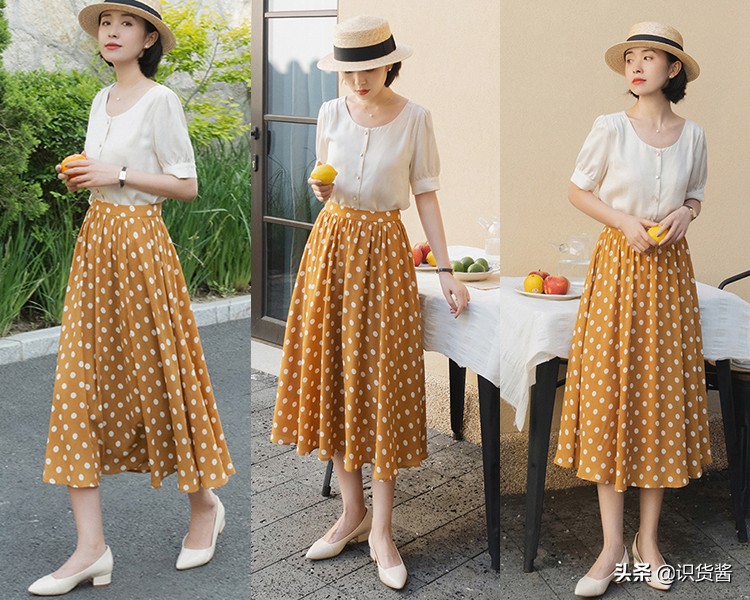 波点裙搭配清新时尚显年轻,时尚波点裙搭配打造都市知性美感