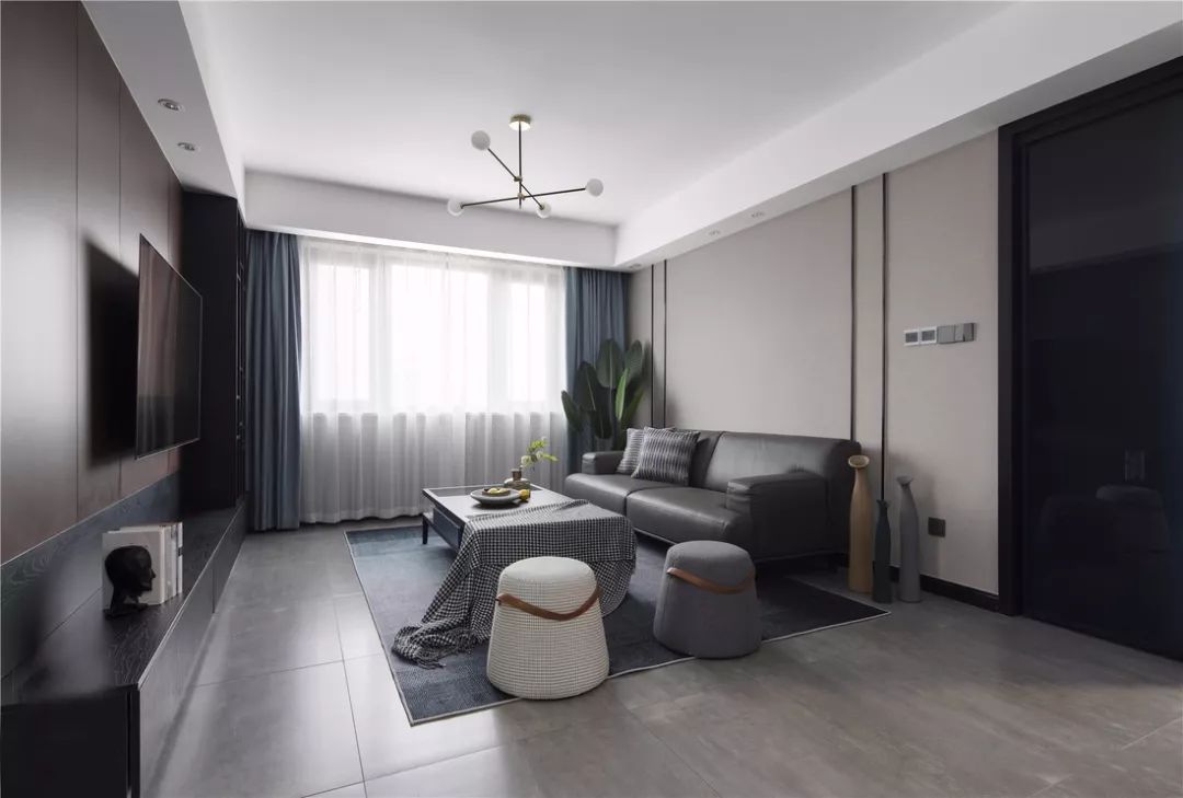 客厅地砖颜色怎么选现代简约款,冠珠摩卡灰地砖客厅效果图