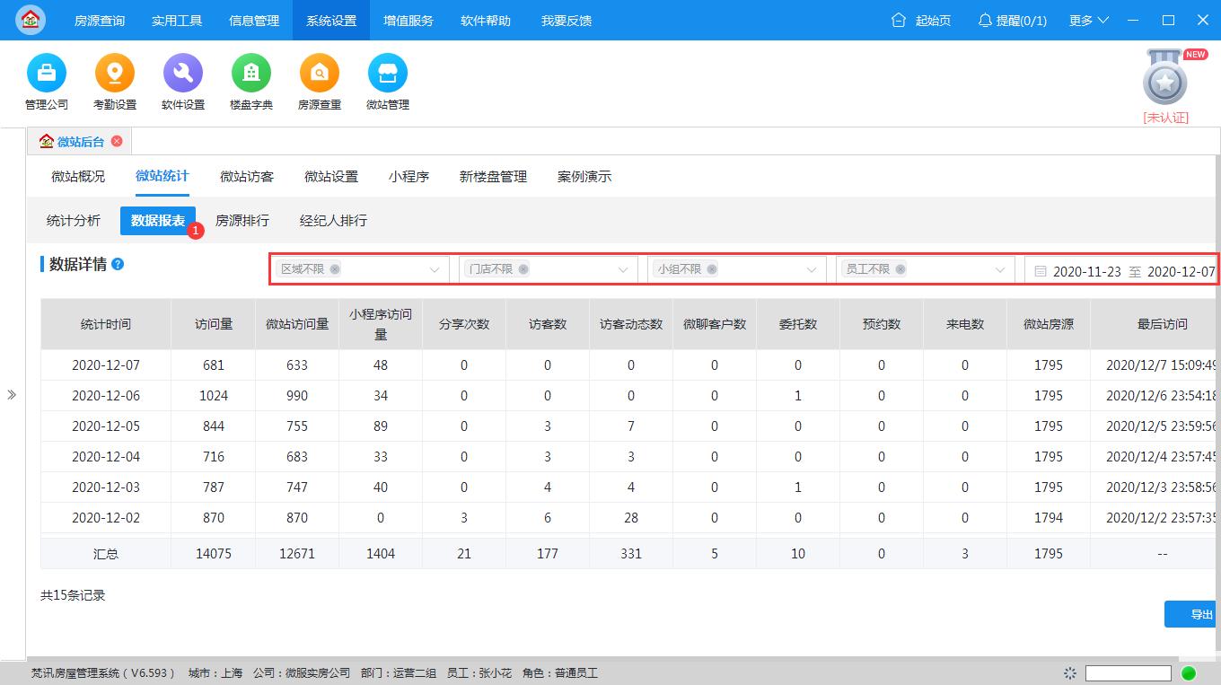 梵讯系统怎么导出业绩表,梵讯微站设置