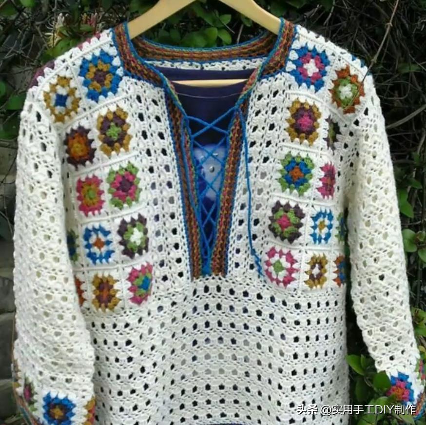 祖母方格编织长款外套教程,针织作品70款简约