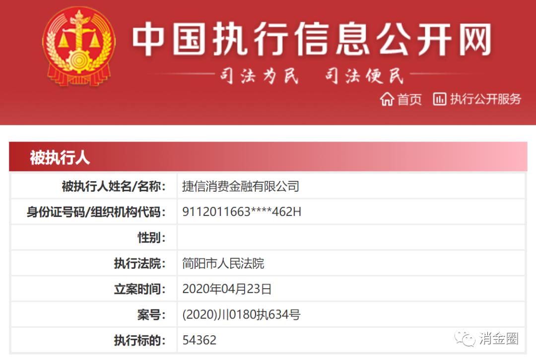 捷信发信失信被执行人名单,捷信消费金融有限公司被执行人