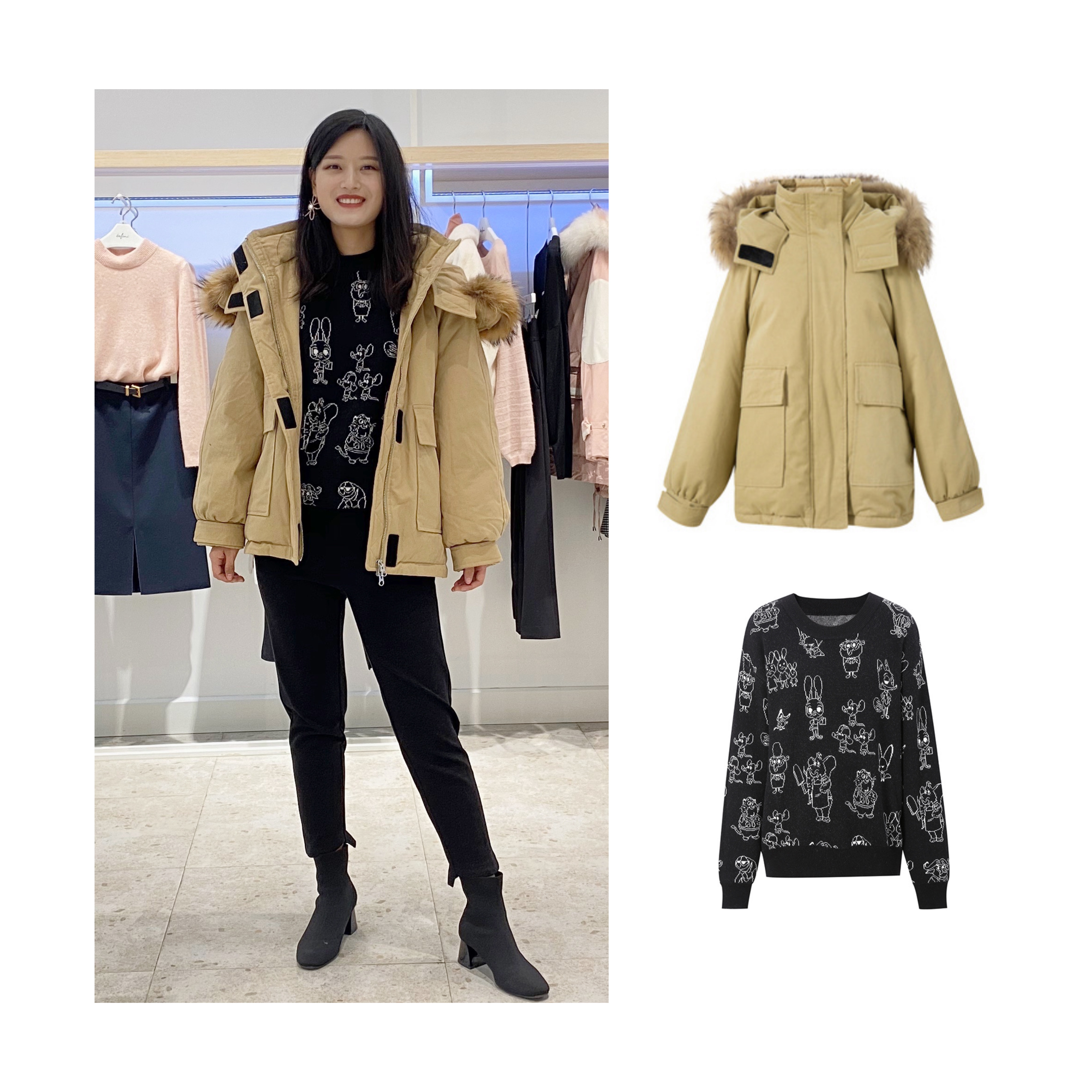 伊芙丽大毛领羽绒服,伊芙丽新款羽绒服穿搭