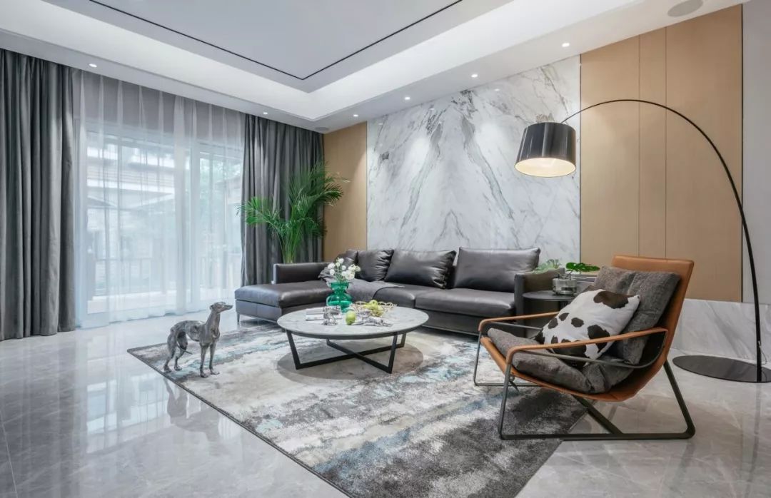 客厅地砖颜色怎么选现代简约款,冠珠摩卡灰地砖客厅效果图