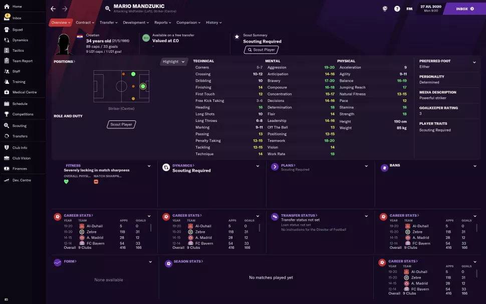 fm2021各位置最强球员排行,fm2021自由球员