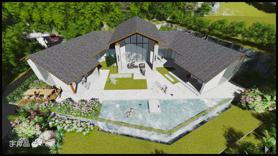 农村三合院五间正房效果图大全,2层中式三合院正房和厢房分开