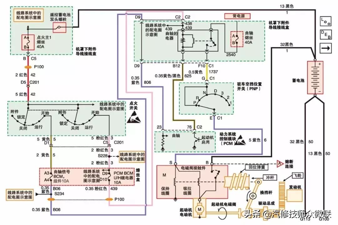 怎样看启动系统电路图,汽车启动系统电路图