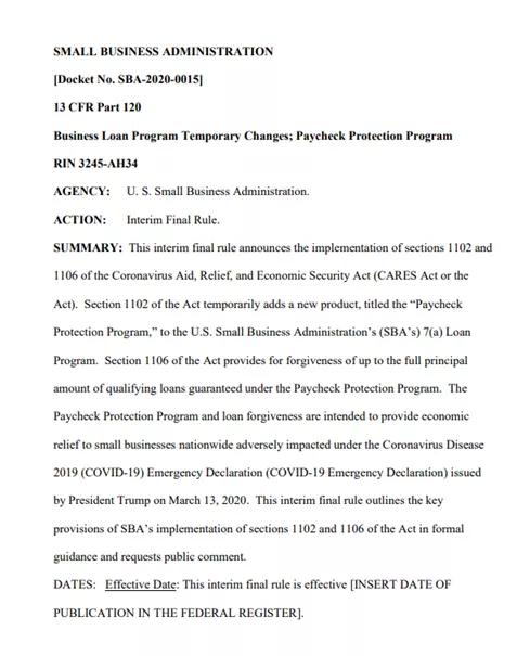 CARESAct更新消息丨美国中小企业申请救助*款贷**手册