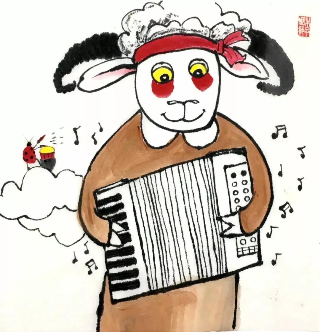 水墨画山羊的画法,草原小绵羊水彩怎么画