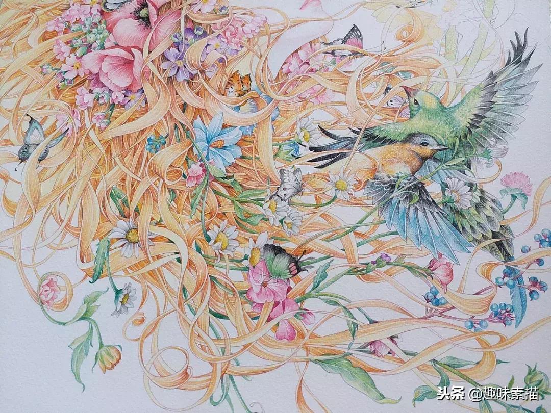 超精细彩铅人像素描,简单又漂亮的彩铅插画