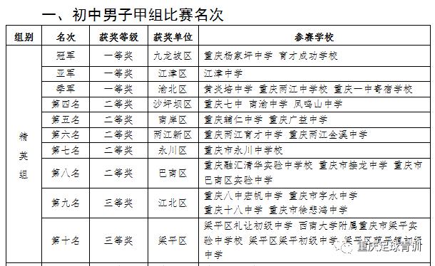 2017年重庆校园足球总决赛,重庆市校园足球总决赛乙组