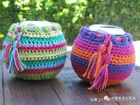 旧瓶子改花瓶套的钩法,旧玻璃瓶编织教程