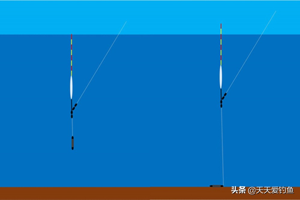正常钓底改钓离底10公分调漂步骤,加粗尾不带钩平水调漂的正确方法