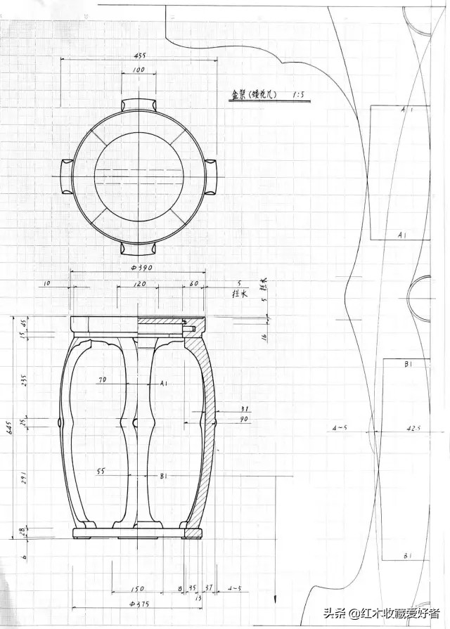 中国传统家具手绘三视图,古典家具设计图纸
