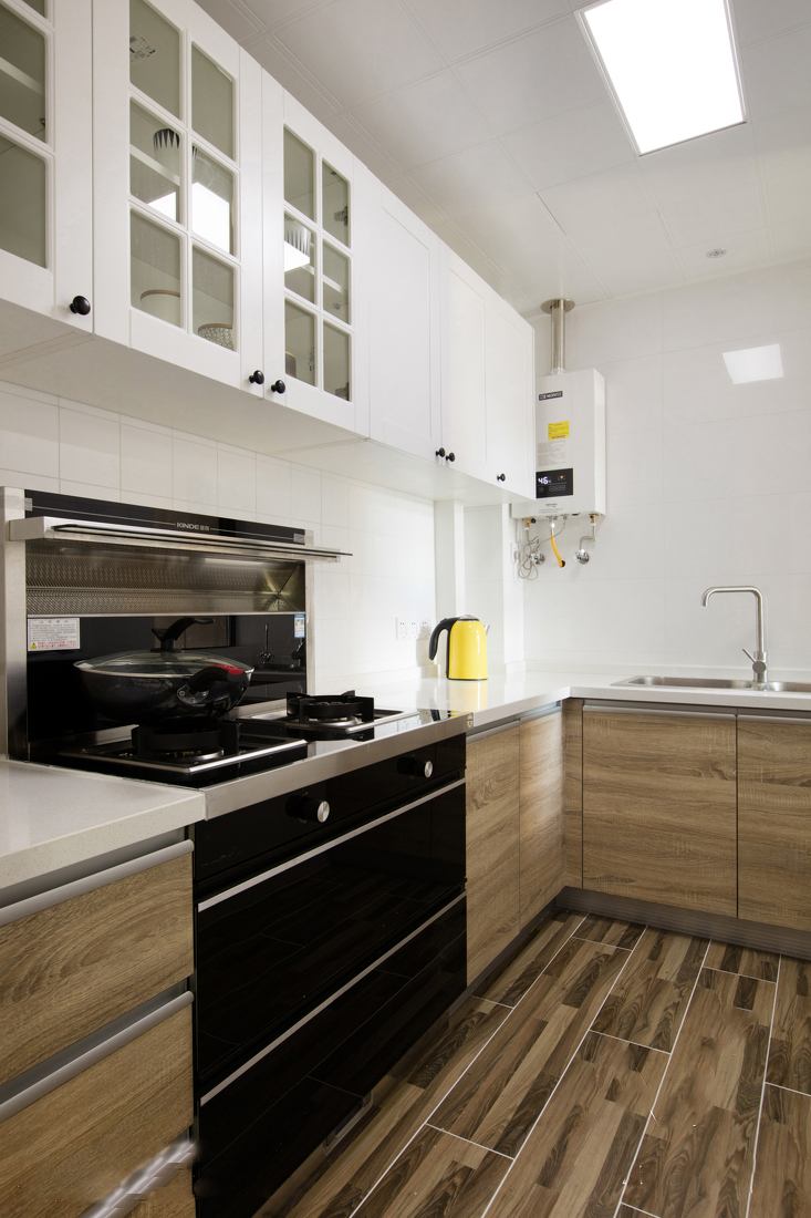 胡桃木橱柜黑色台面最佳配色,橱柜定制配色奶油白跟什么配