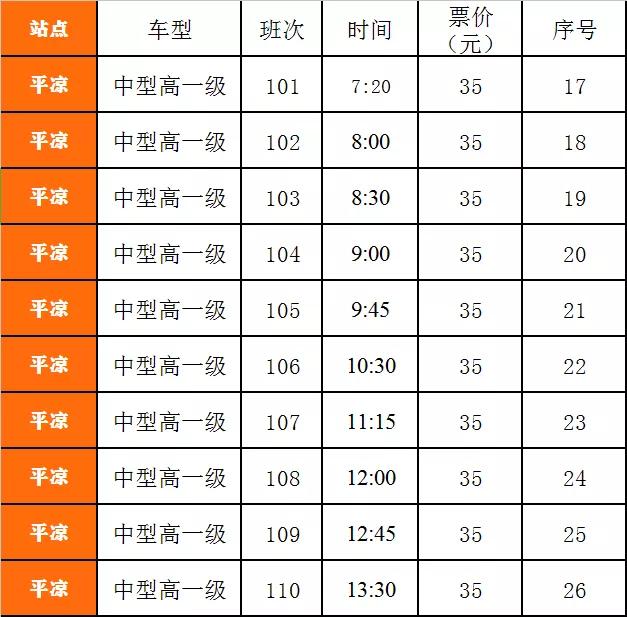 兰州至平凉客运时刻表,庄浪平凉客运时刻表