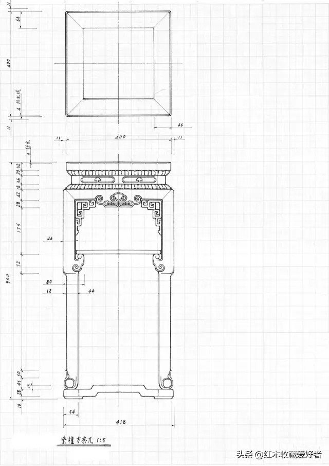 中国传统家具手绘三视图,古典家具设计图纸