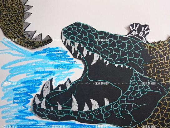 爱吃糖果的鳄鱼创意儿童画,创意儿童画鳄鱼宝宝爱洗澡