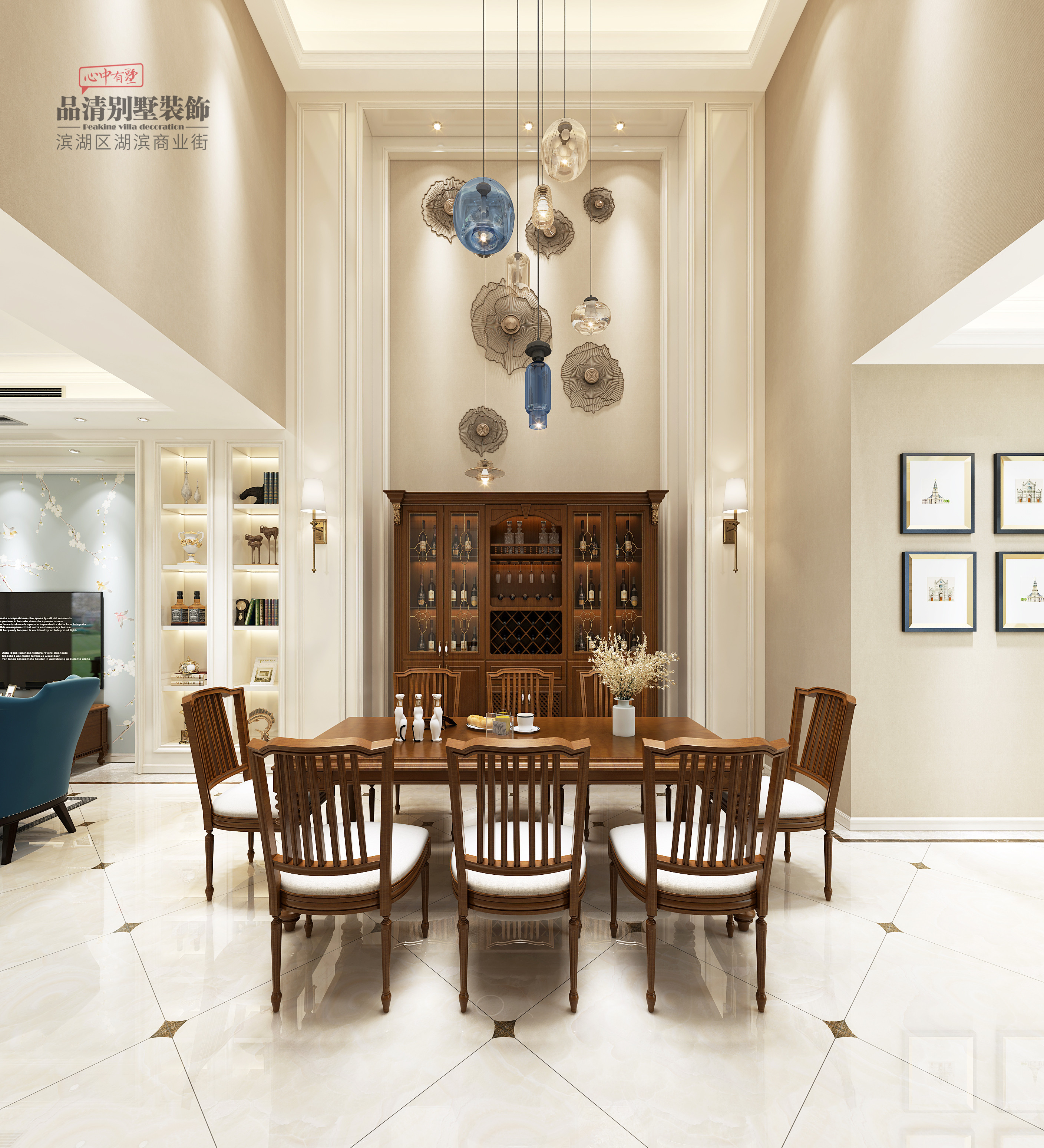 无锡九龙仓玺园别墅388平装修,龙子湖简约欧式风格别墅装修设计