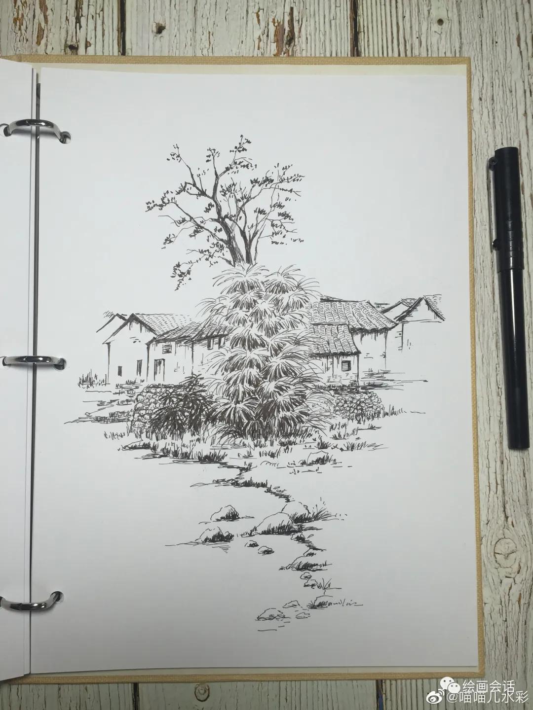 吴冠中钢笔风景速写,黄劲勇钢笔风景速写