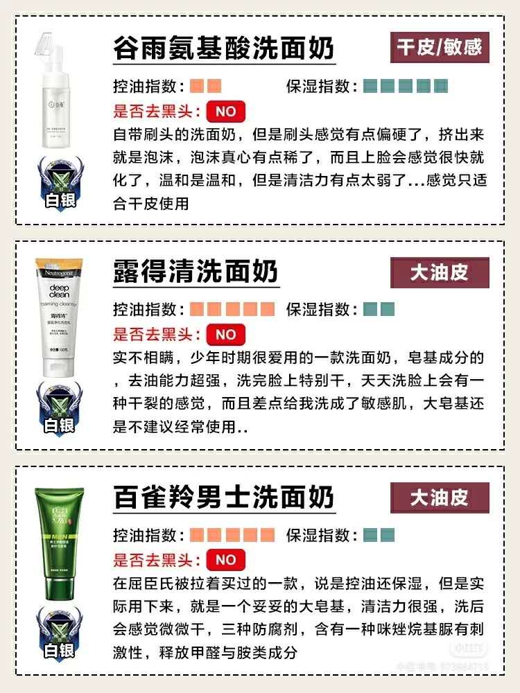 男士控油保湿洗面奶十大排行测评,男士洗面奶测评实测第一名